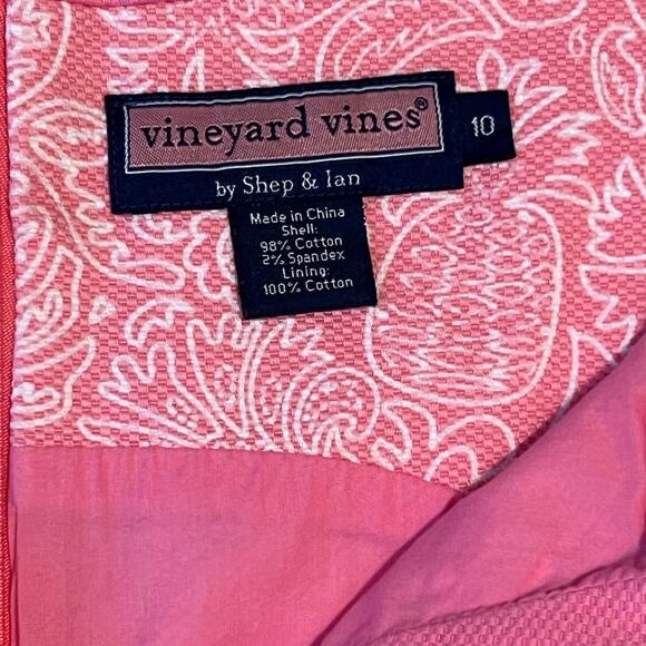 Vineyard Vines Sleeveless V-Neck Sheath Scallop Hem Pink White Paisley Size 10 - Picture 3 of 4